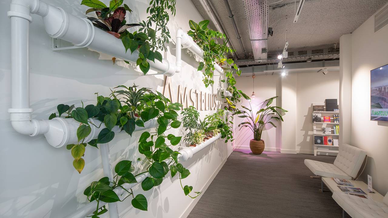 Project Amstelius - Door de tubegarden als een slang aan de muur te bevestigen krijgt de ruimte een bijzondere groene en meer industriële look