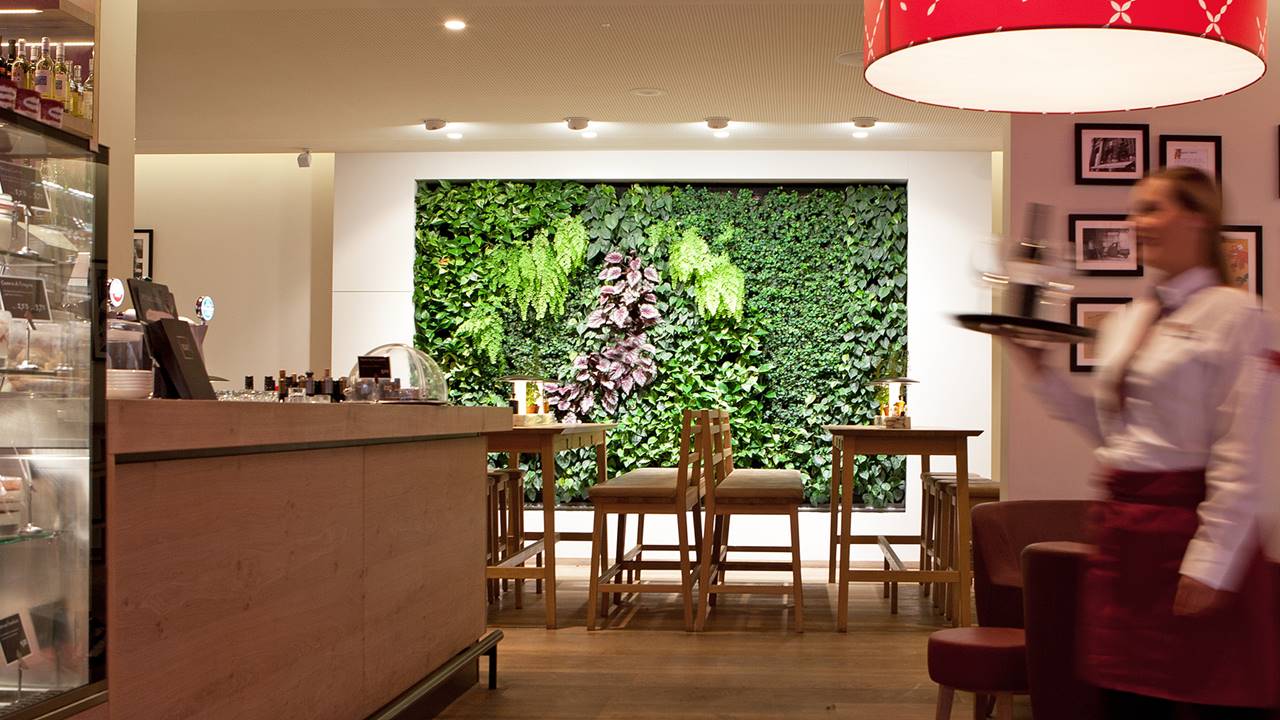 Project Vapiano - Integratie van de plantenwand met de rest van het gebouw
