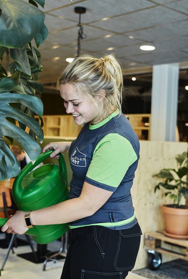 Onze servicemedewerker voorziet de planten van water