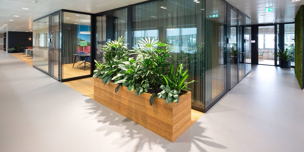 Bij Royal Flora Holland zijn op alle verdiepingen planten aanwezig