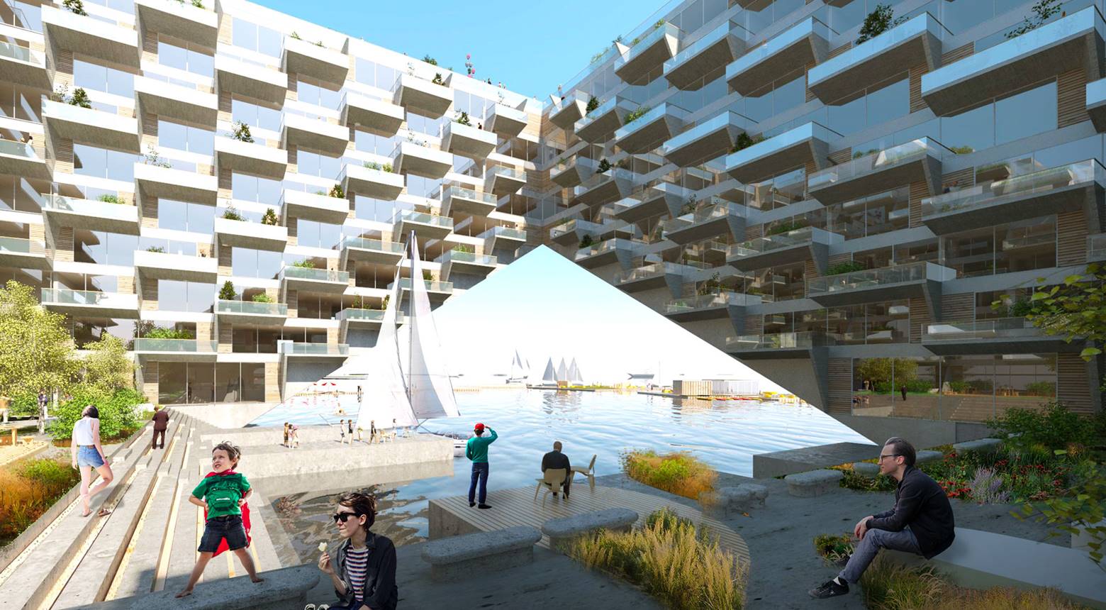 Project Sluishuis - Donker Design - Uniek is dat dit complex in het water wordt gebouwd