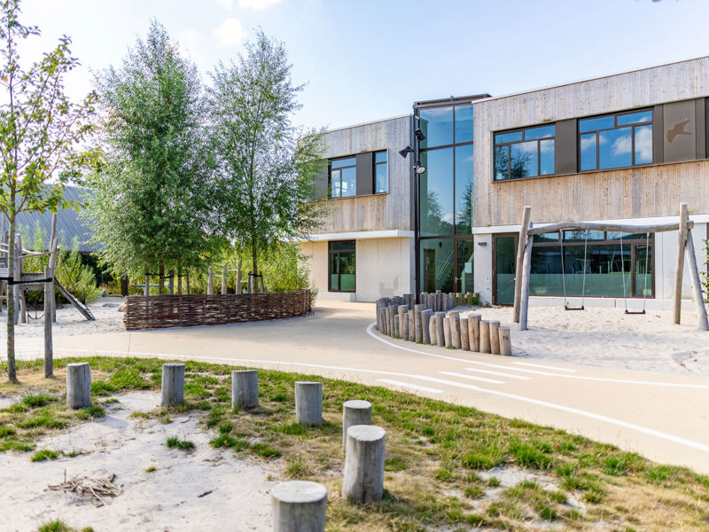 medewerker van donker groen meet boom op in nieuwe groeiplaats